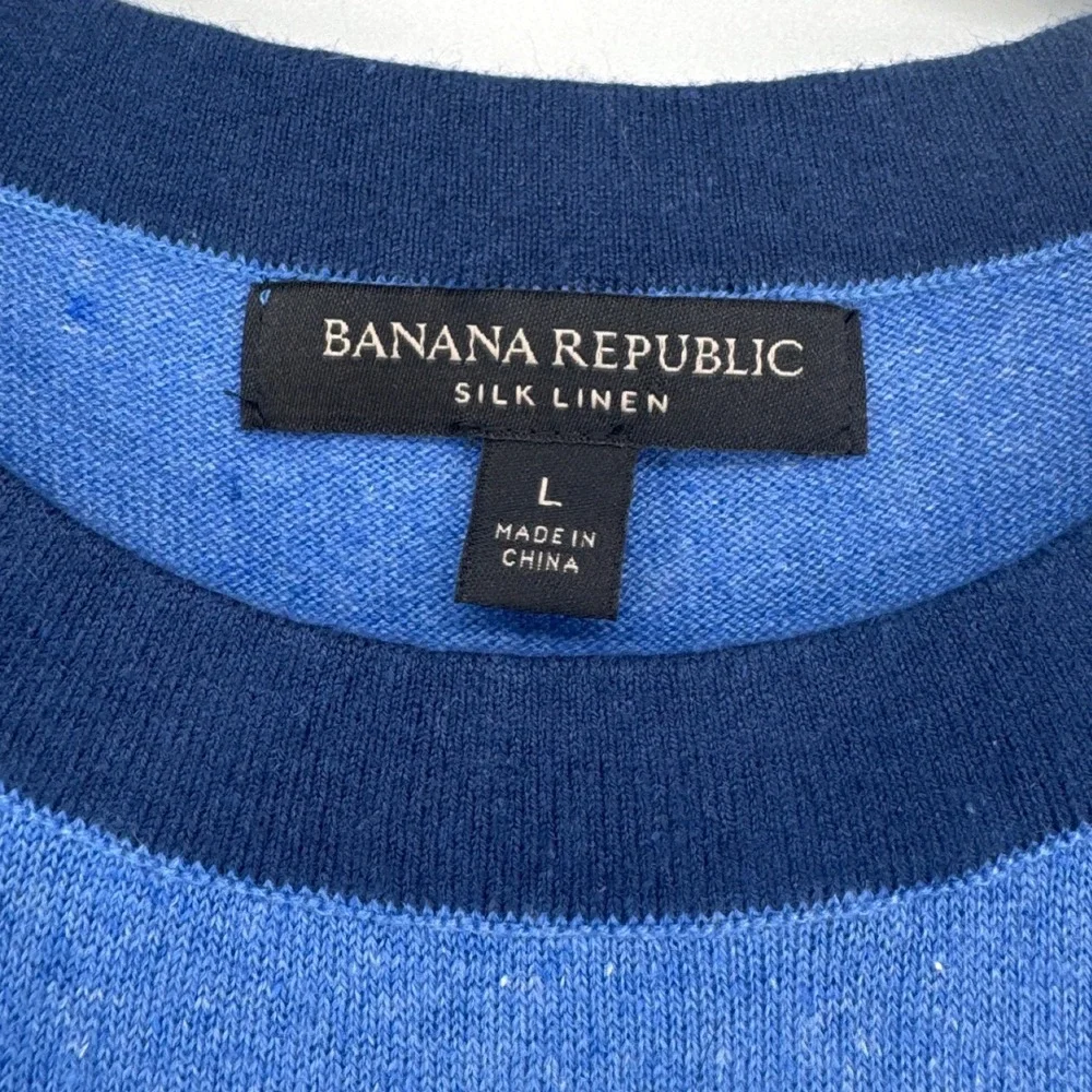 Banana Republic Silk Linen Mens Sweater Large Blue Raglan Crew Neck Luxury Knit